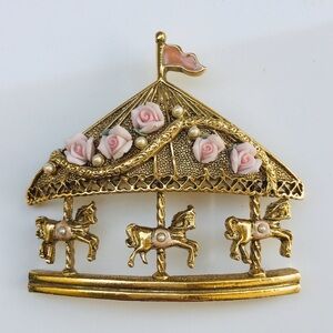 Neiman Marcus Gold and Pink Carousel Brooch